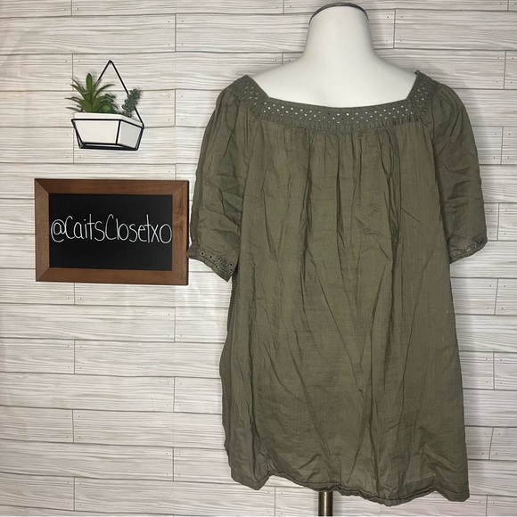 Sonoma Olive Green Square Neck Peasant Top - Picture 2 of 6